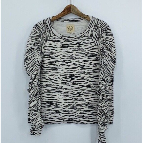 Chaser Bliss Knit Shirred Soft Pullover Sweater Zebra Print Animal Wild Large - Picture 3 of 12